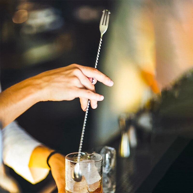 30/40cm cocktailbarskedar 304 barskedar i rostfritt stål med gaffel vriden blandningssked barverktyg