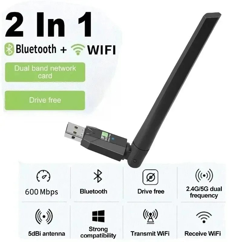 900Mbps USB WiFi Bluetooth 5,4 Adapter 2in1 Netzwerk Karte Dual Band 2,4G 5GHz Wi-Fi Antenne Mini drahtlose Empfänger PC Zubehör: Black