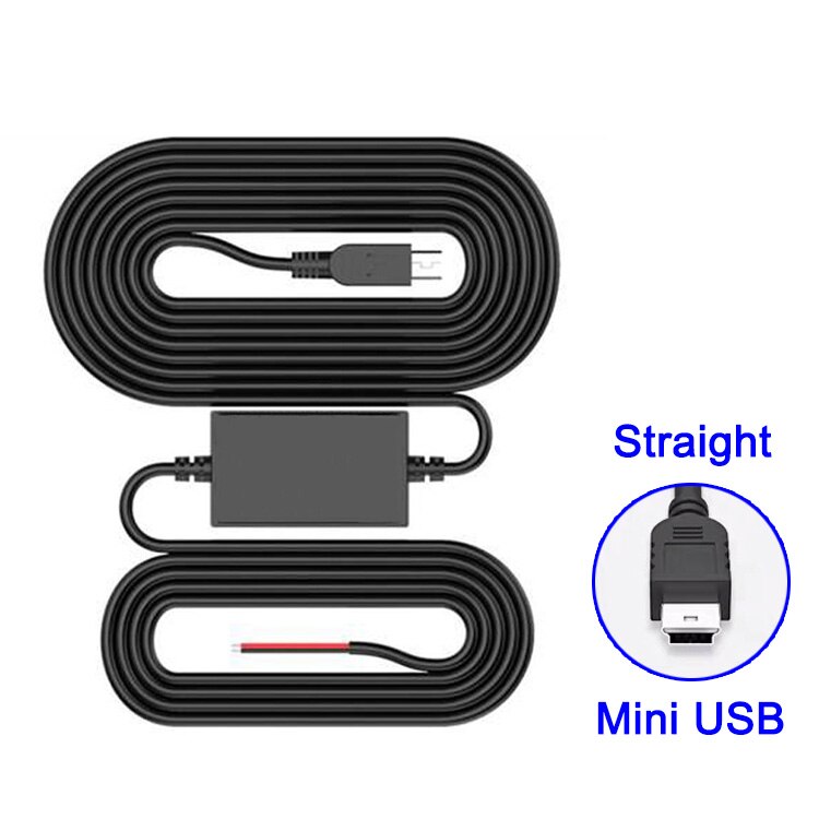 DVR Car Dash Cam Wire 3.2m Mini Micro USB Charger Line Dashcam Hardwire Cable Kit 12/24V To 5V 2.5A 24h Auto Parking Monitor: Mini USB Straight