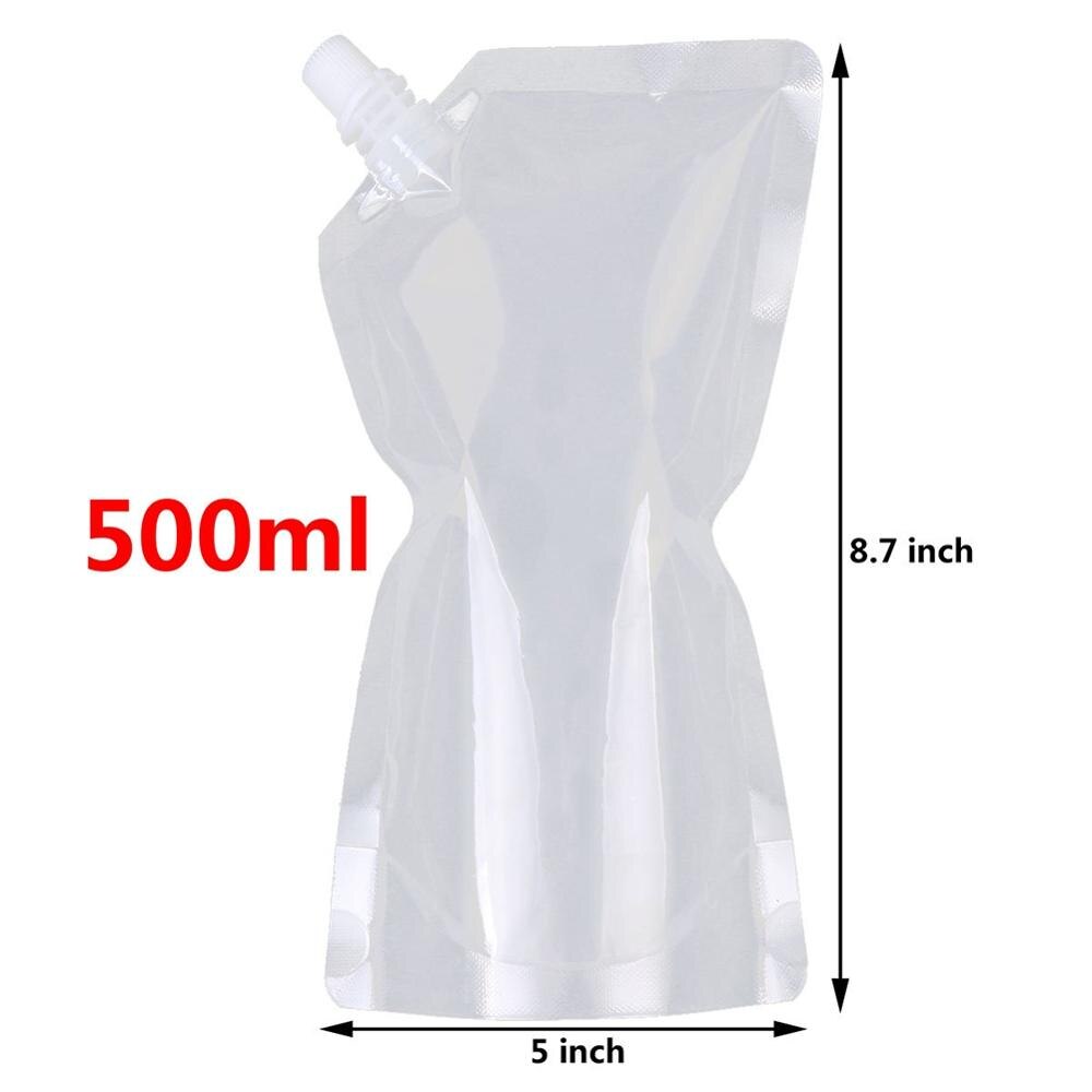 10 stk / sæt gennemsigtig engangssaftpose med skrå tragt til festdrikkepose med dyse, stå op holdbare opbevaringsposer: 500ml