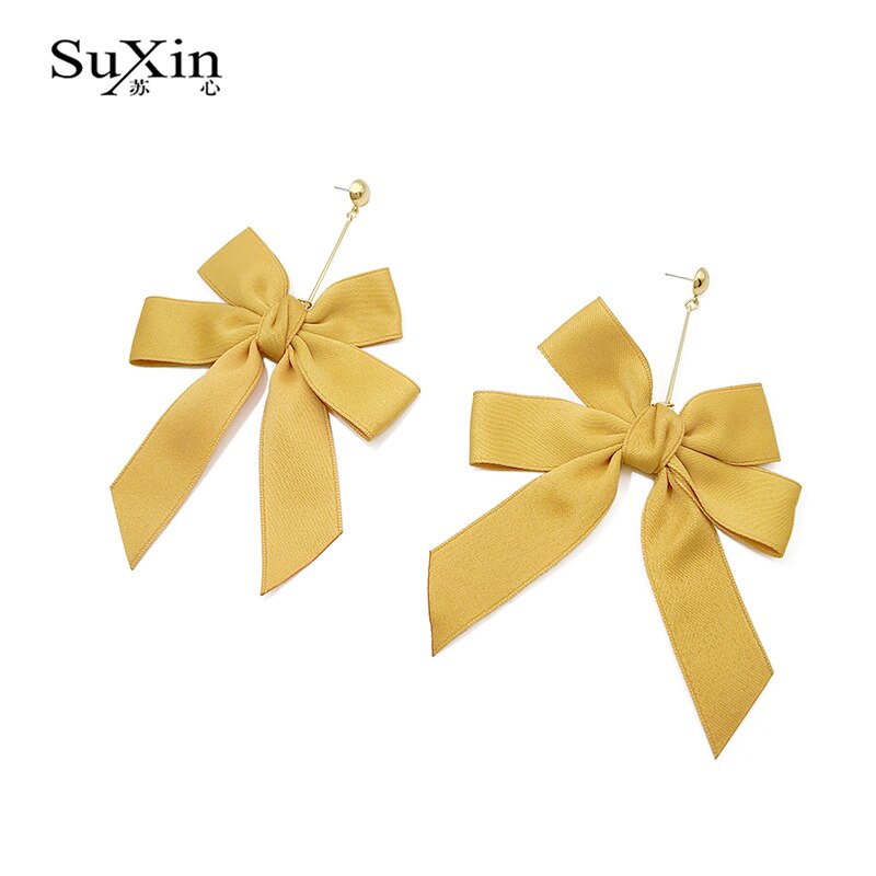 SuXin boucles d'oreilles simple papillon noeud tempérament boucles d'oreilles pour les femmes long ruban pendentif boucles d'oreilles bijoux: C3330-yellow