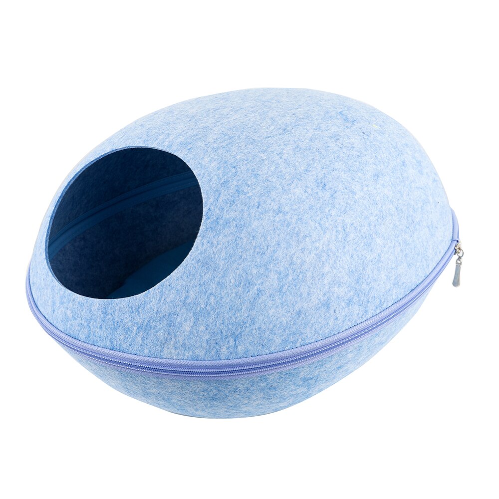 Rits kattenbed voor katten grotbed van natuurlijk vilt comfortabel kattenhuis met kussen: Blauw