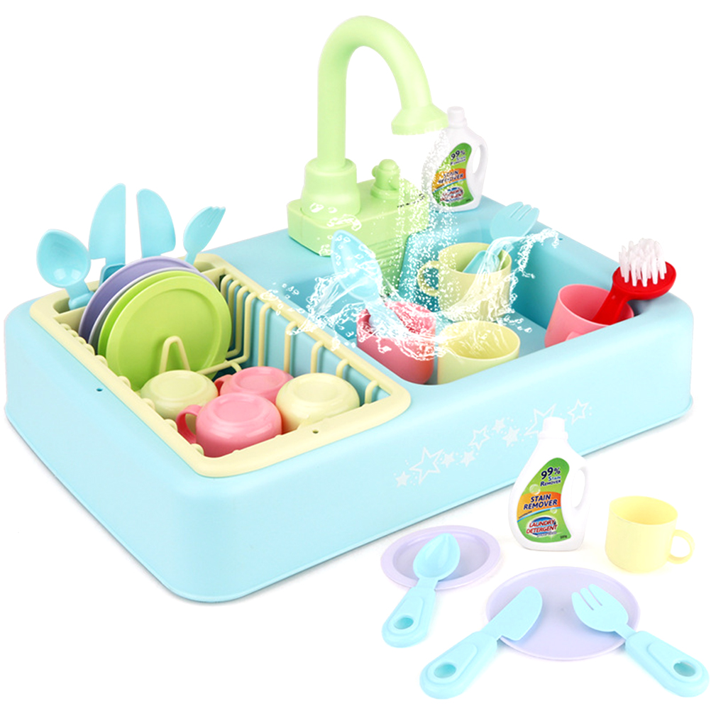 Gesimuleerde Aanrecht Speelgoed Set Automatische Water Circulatie Keuken Benodigdheden Speelgoed Circulatie Water Afwassen Set Kids #10: Blauw