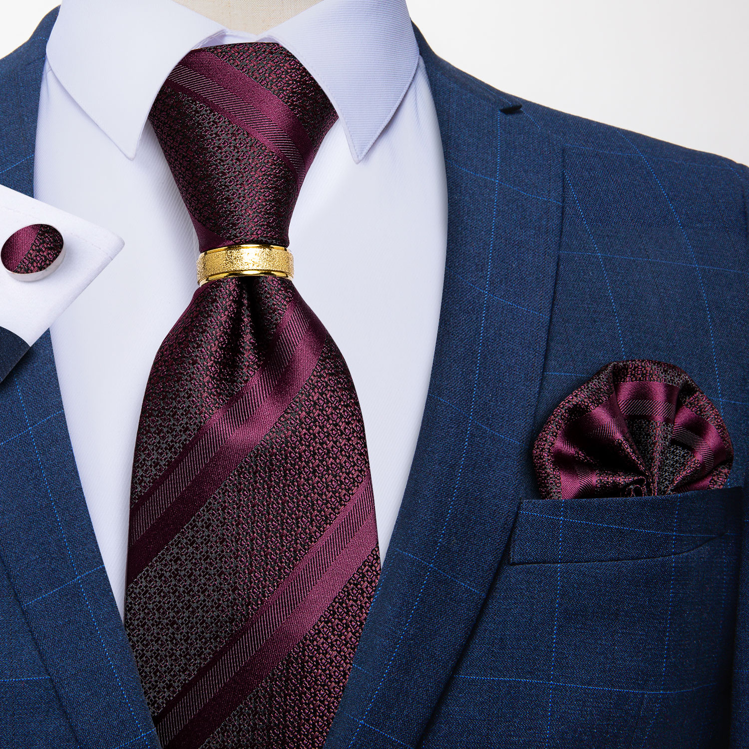 Corbata para hombre con anillo de Metal de Color dorado, conjunto de corbata de 8cm a la , pañuelo, gemelos, accesorios para de boda y negocios, para hombre: Gris oscuro