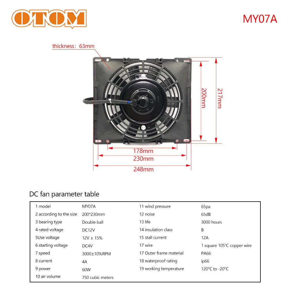 OTOM Universal Motorcycle Cooling Fan Dirt Pit Bike ATV Quad Oil Cooler Water Radiator Electric 12V For KTM Honda Yamaha Kawasak: MY07A