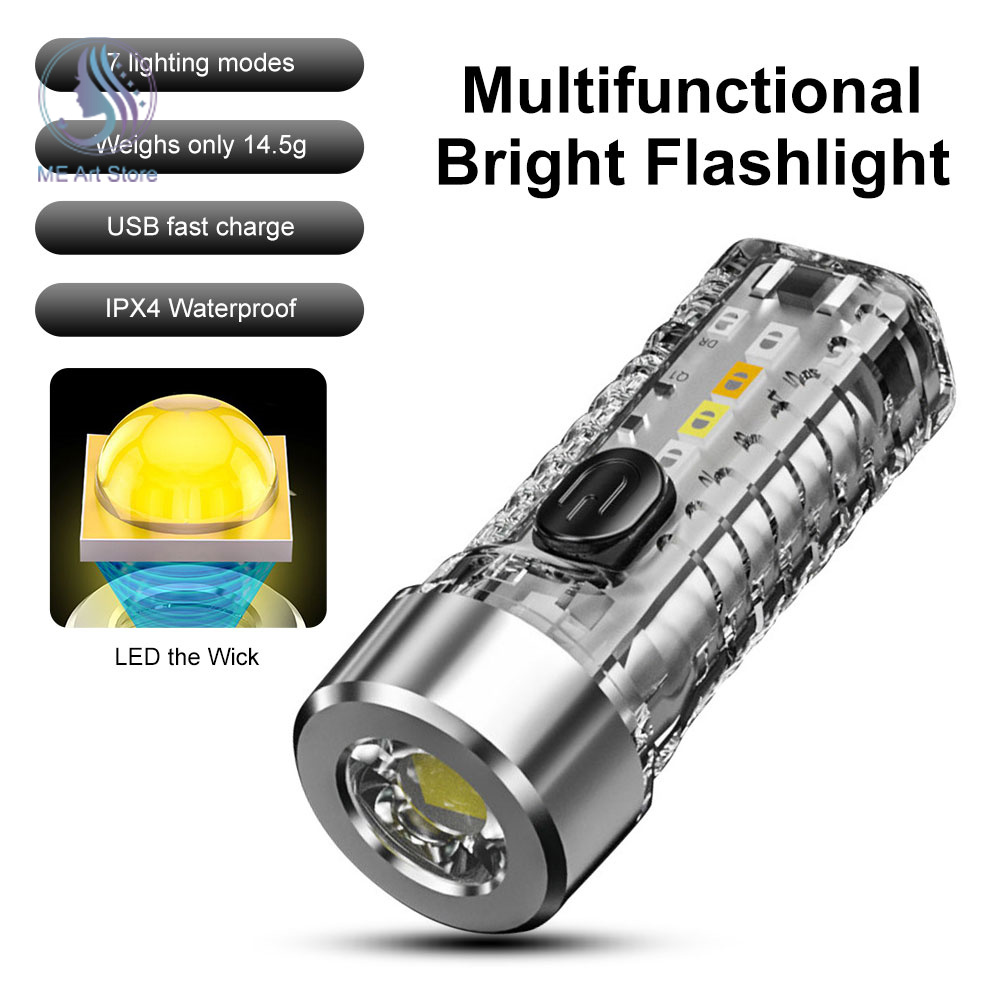 Mini Keychain Taschenlampe USB Aufladbare Multifunktions LED Lampe Wasserdichte Fluorescent Magnetic Warnung Camping Taschenlampe