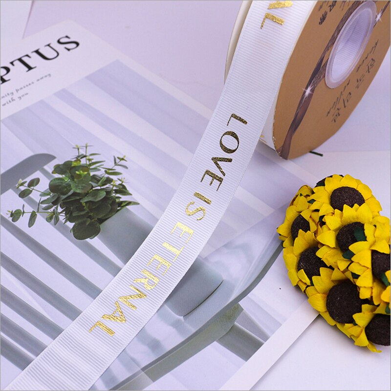 25mm 5Yards Ribbon Bronzing English Letters Printed Ribbons Floral Happy Birthday Packaging DIY Tie Handmade Material: 06