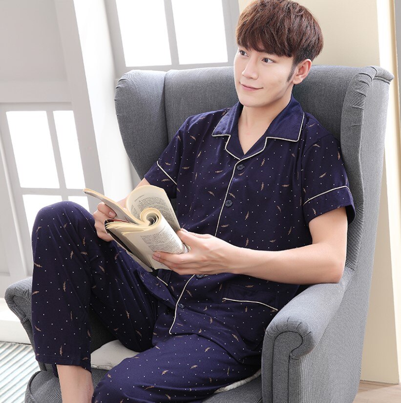 summer pajamas set for men sleeping cloth 100% cotton turn-down collar print male pyjamas pijamas de hombre: 4XL