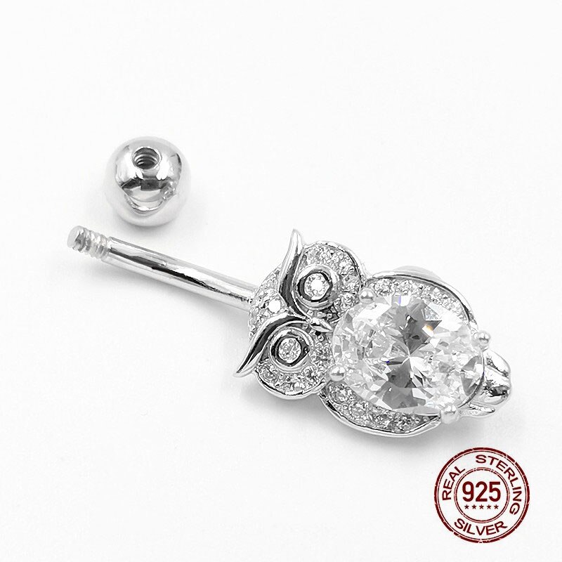 HelloLook Nette Eule Bauchnabel Ringe 925 Sterling Silber Bauch Ring für Frauen Nabel durchbohren Körper Schmuck