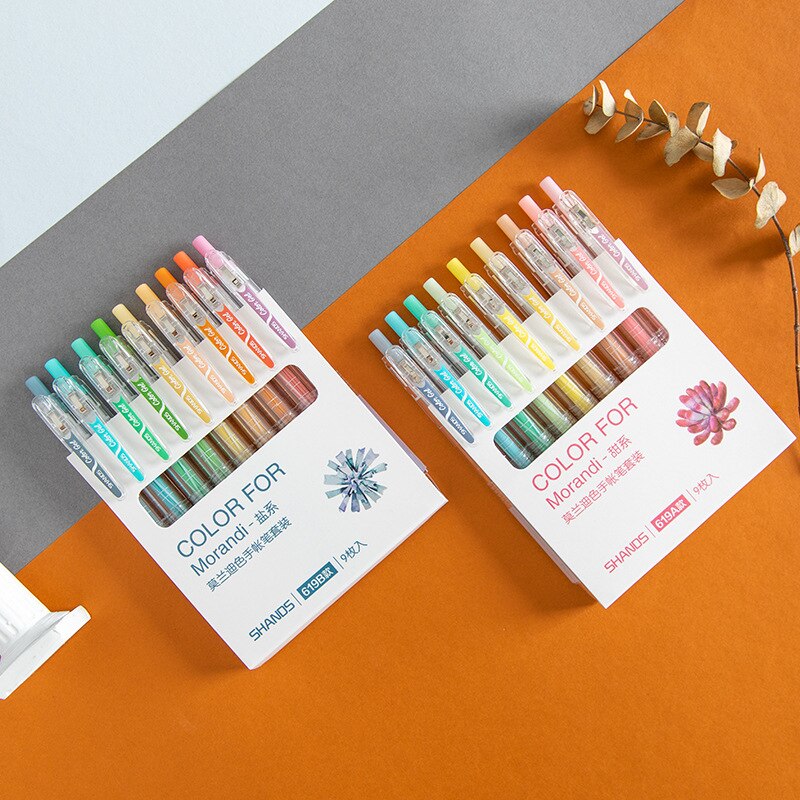 9 unids/set Kawaii pluma bonita tinta de acuarela marcador de arte lápiz de Gel neutro marcadores estudiante escuela Oficina suministros papelería sl2599