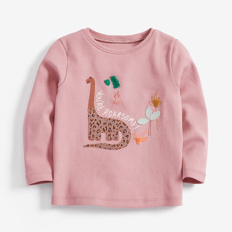 Little maven babymeisjes shirts met lange mouwen, cartoon dinosaurussen, kinderkleding voor de herfst, katoenen t-shirts voor kinderen