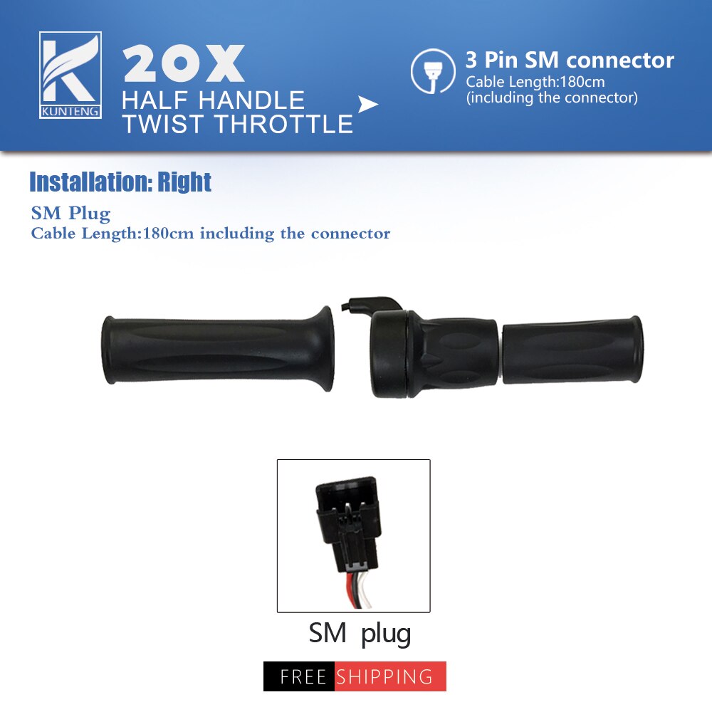 Electric Bicycle Thumb Throttle Lef/Right Side 24V-72V e-Bike Whole Throttle Half Twist Throttle Handle For Ebike Conversion Kit: 20X Half Twist SM