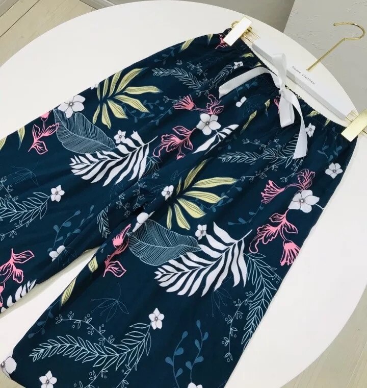 Vrouwen Zomer Slaap Bodems Homewear Slaap Broek Bloemenprint Pyjama Broek Katoen Comfortabele Brede-Been Elastische Ouc129: 11