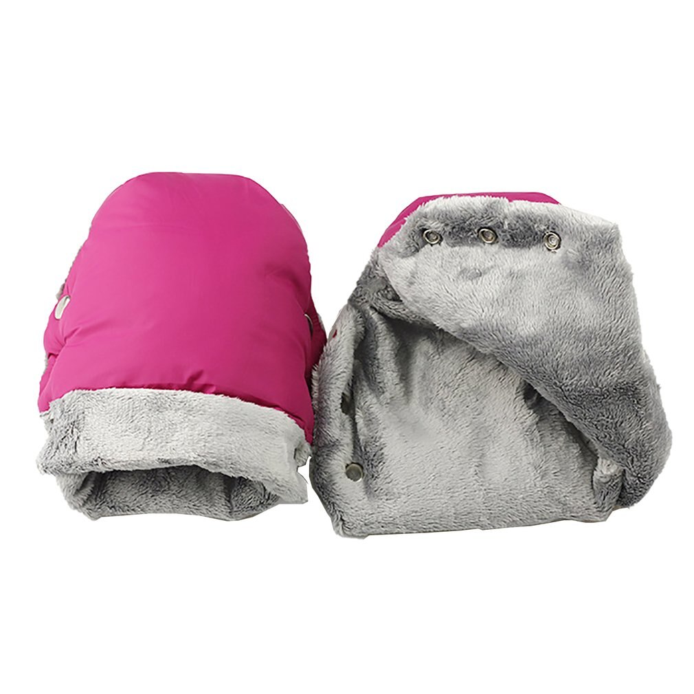 1 Pair Winter Warm Stroller Gloves Waterproof Pram Stroller Baby Cart Fleece Hand Muff Mitten Baby Buggy Clutch Cart Glove: Pink
