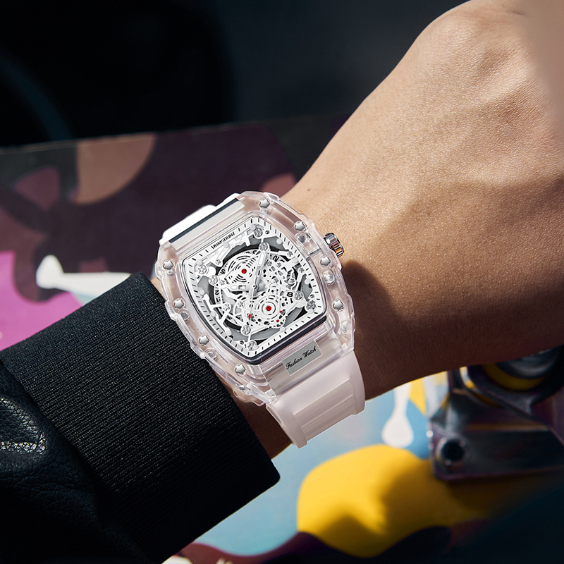 Reloj de pulsera de cuarzo para hombre, tendencia masculina, reloj automático resistente al agua para hombre, relojes de lujo transparentes luminosos