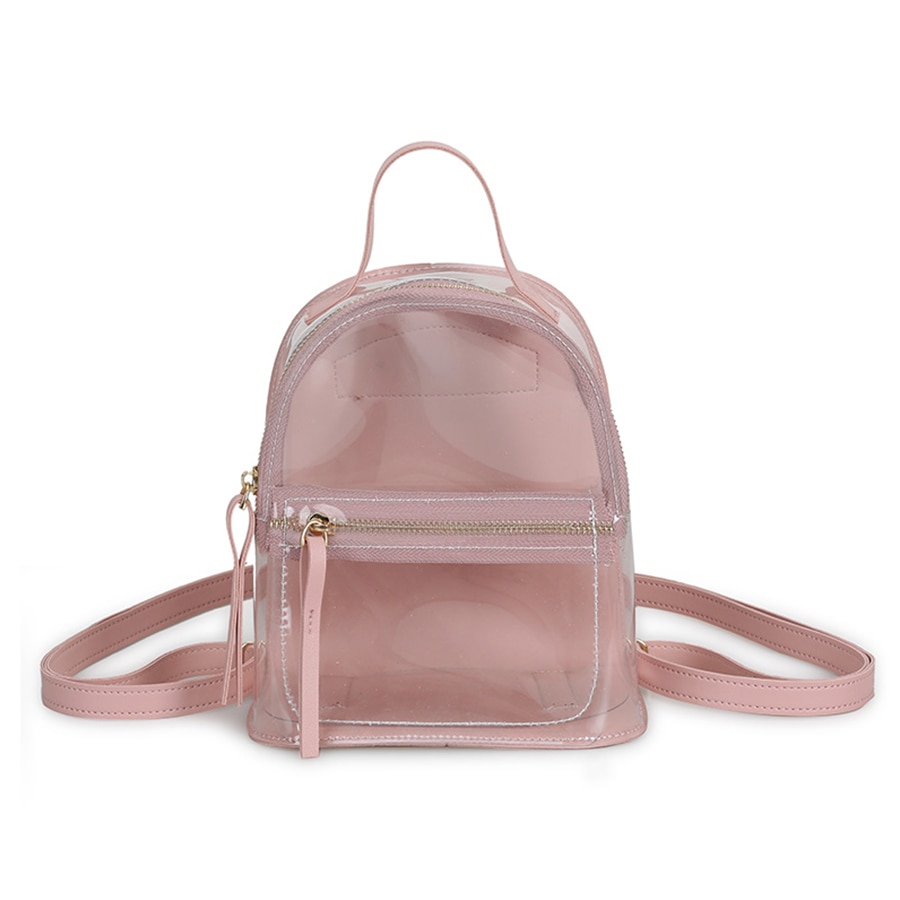 Transparent Backpack Women Female Backpack School Bag for Teenage Girl Casual Waterproof PVC Travel Bag Mochila: pink