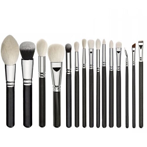 15 Uds. Brochas de maquillaje de pelo sintético negro, base en polvo, colorete, sombra de ojos, juego de brochas de maquillaje para contorno, estuche para cosméticos: Gris