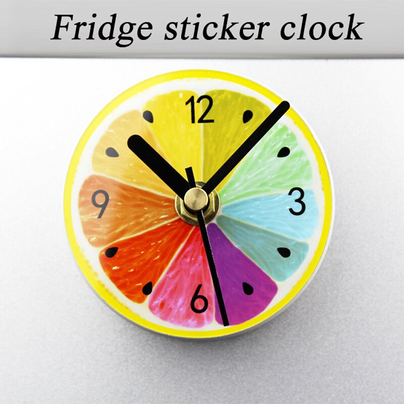 Frukt kylskåp magnet väggklocka kalk modern kök klocka heminredning kylskåp klocka frukt vägg konst klockor skrivbordsklocka: Färgad citron