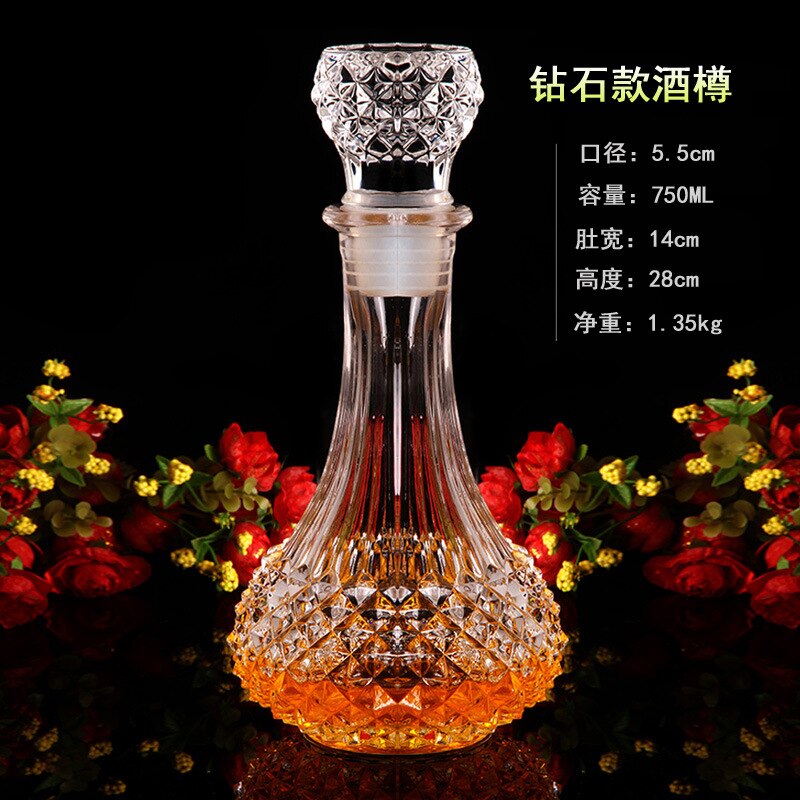 Grote Glazen Wijn Creatieve Fles Binnenlandse Whisky Fles Met Bar Deksel Voor Bar Serveerster Naar Smaak Crystal Fles Glas Set: Diamond wine bottle