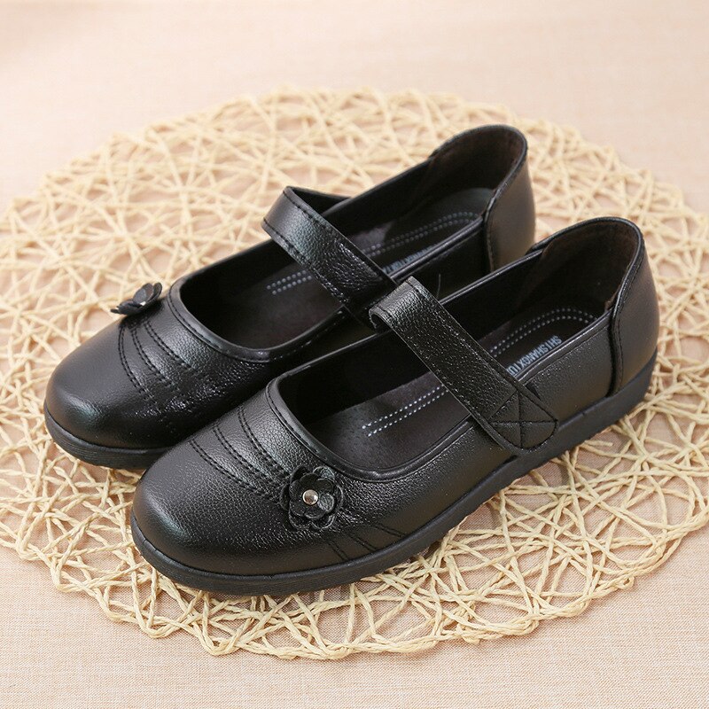Women Mary Janes Flats Leather shoes women cheap comfort female flats flower casual shoes woman Round Toe flat black shoes