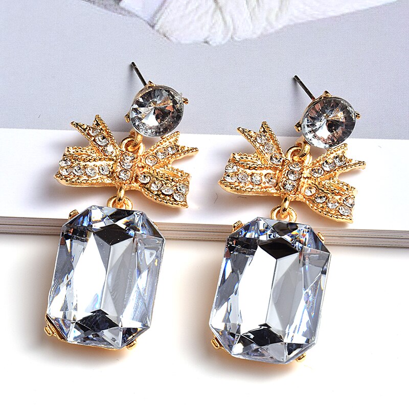 Hoge Metalen Kristallen Lange Oorbellen Mode Trend Kleurrijke Steentjes Sieraden Accessoires Voor Vrouwen: White