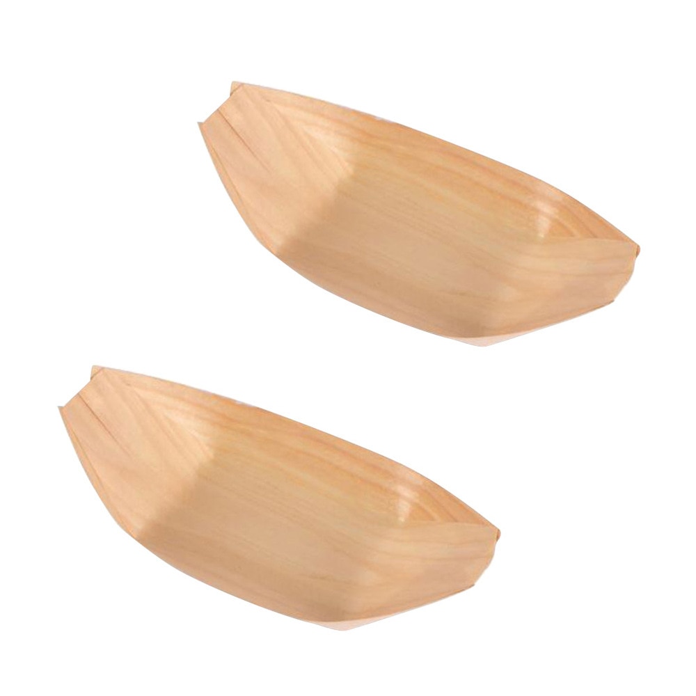 50 stk engangs træbakke stor naturligt birketræ serveringsbåde tallerkener fade til mad snacks nibbles  (6 x 4 x 2cm)