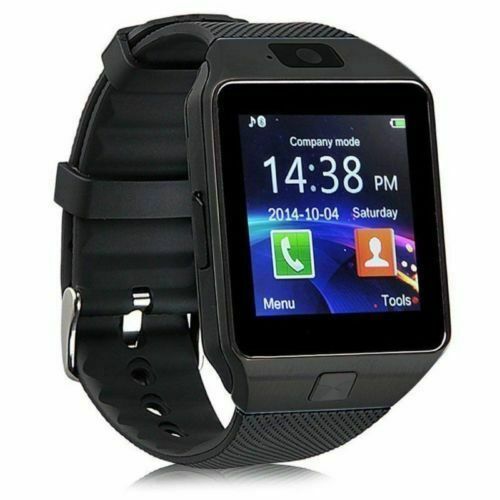 Touch screen smart ur  dz09 med kamera bluetooth armbåndsur sim-kort smartwatch til ios android-telefoner understøtter flere sprog: Sort