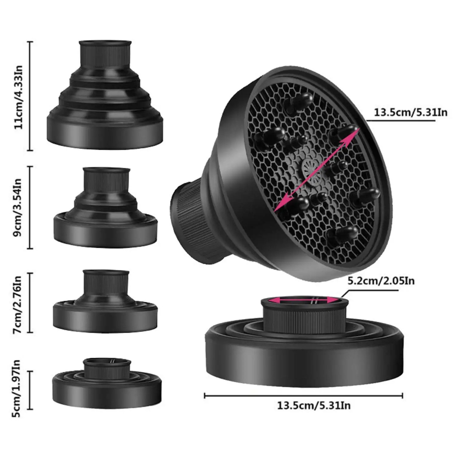 Difusor de secador de pelo de silicona, cubierta de herramienta de salón, resistente a la temperatura ajustable, secador de pelo de secado por dispersión, Universal escalable