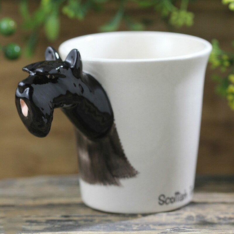 Svart skotsk terrier hund kaffe kopper og krus 3d tegneserie håndtegnet dyr hund krus te melk keramikk kopp nyhet