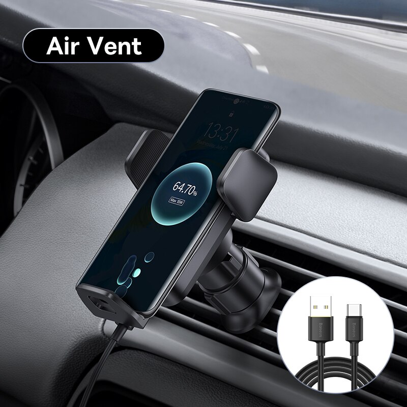 Baseus automatyczne wyrównanie uchwyt samochodowy na telefon bezprzewodowa ładowarka robić Samsung iPhone Xiaomi uchwyt na telefon uchwyt samochodowy powietrze kratka wentylacyjna uchwyt: Air Vent czarny