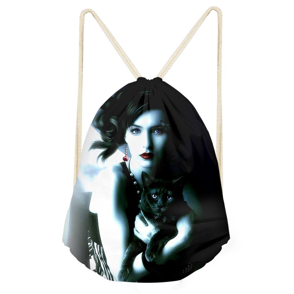 Gothic Dark Art Koord Tassen Voor Vrouwen Meisjes Trekkoord Rugzak Rugzak Black Travel Opslag Pouch Mochila Bundel Zak: CDGX926Z3
