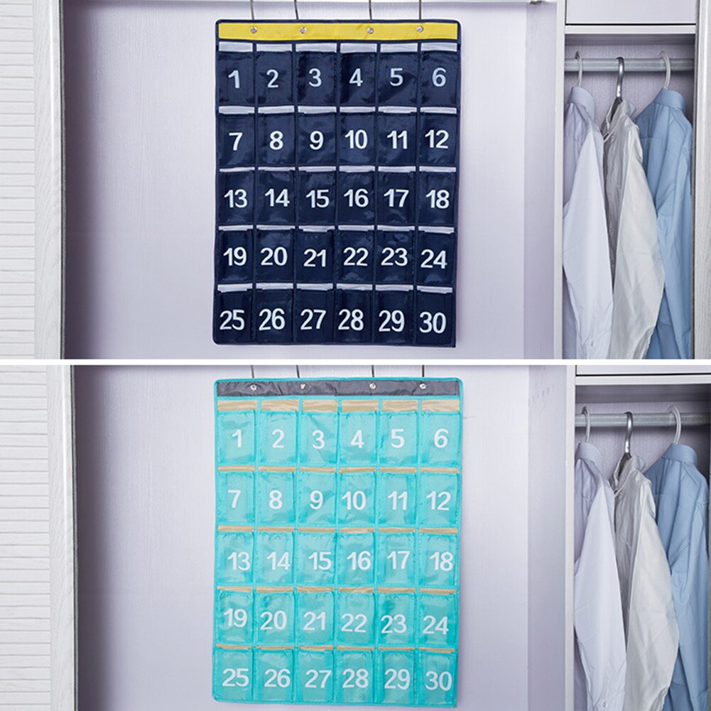 Portable 30 Pockets Classroom Wall Door Oxford Fabric Storage Hanging Bag Numbered Classroom Charts For Cell Phones Organizers