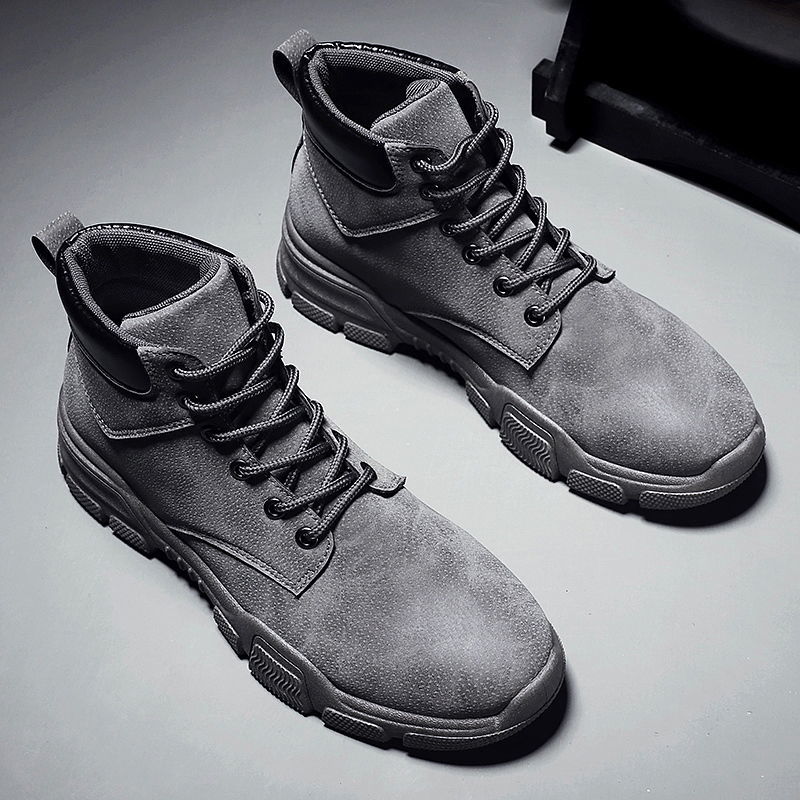 Bottes montantes de Style britannique pour homme, bottes courtes de travail résistantes à l'usure, bottes de désert, d'hiver: Grey / 39