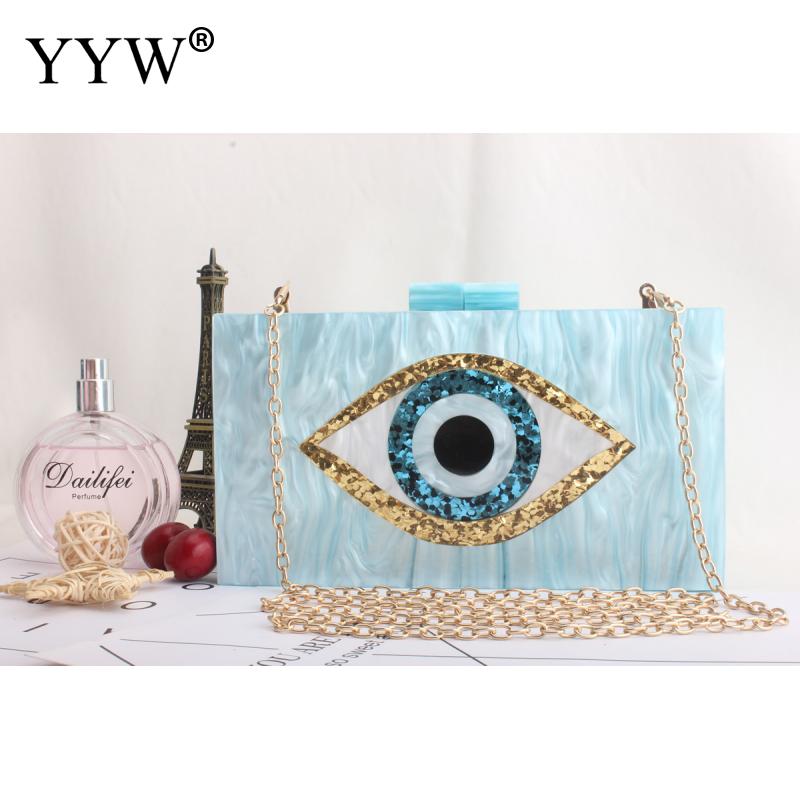 Clutch-tassen met ogenpatroon voor vrouwen, schoudertassen van acryl, casual ketting-crossbodytas, tas met harde ondergrond: Hemelsblauw