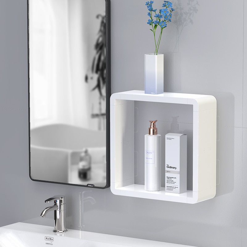 Toilethylde badeværelse opbevaring organisation vandtæt væg hylder støvtæt plast opbevaringshylde med spejl dør til badeværelse