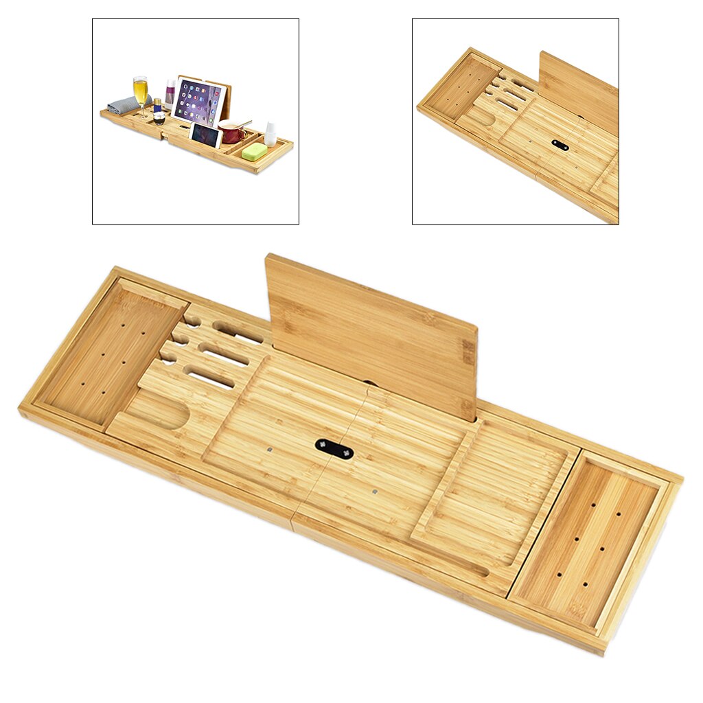 Expandable Wooden Bath Caddy Tray Wooden Tub Tray Wine Glass Holder Wooden Bathtub Bridge Shelf Organizer Tray