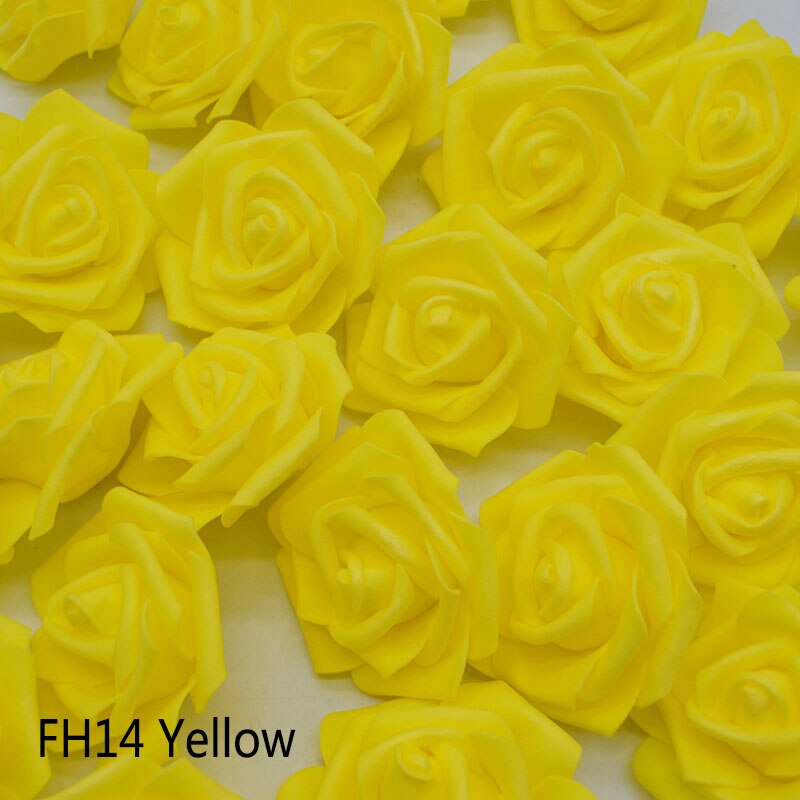 20 stk/parti 6cm blomsterhoved kunstige blomster bryllup dekorationer pe skum roser gør-det-selv blomster scrapbog krans krans boligindretning: Gul  fh14