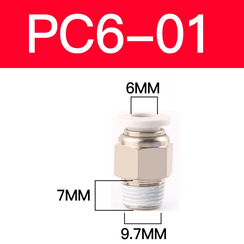 1 pcs Pneumatic quick-release trachea quick connector metric thread straight through APC4/6-M5PC8-M6/M8/M10M12M16: PC6-01