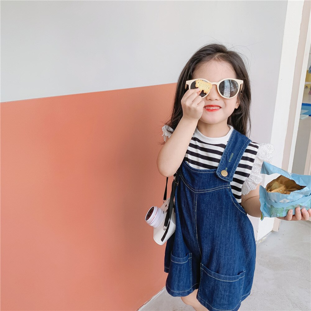 Summer Children Pants Girls Korean Loose Leisure Denim Bib Shorts