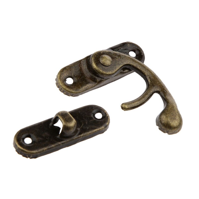 Mini Antique Bronze Wood Box Latch Clasp Lock Fixing Screw Right Hook Set Home Door Hardware Accessories