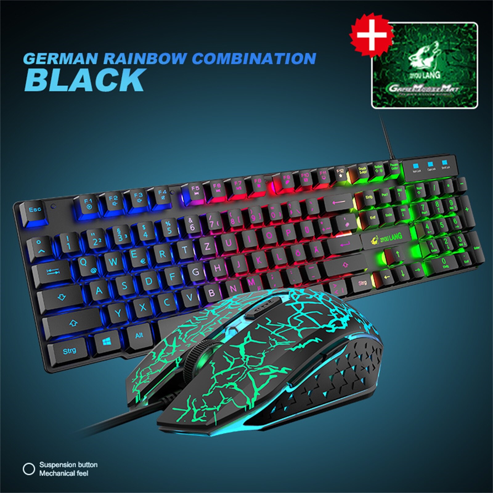 T13 Keyboard Mouse Combos Rainbow Backlight USB Wired Ergonomic Gaming Keyboard And Backlit Game Mouse Set For PC Laptop #BL5