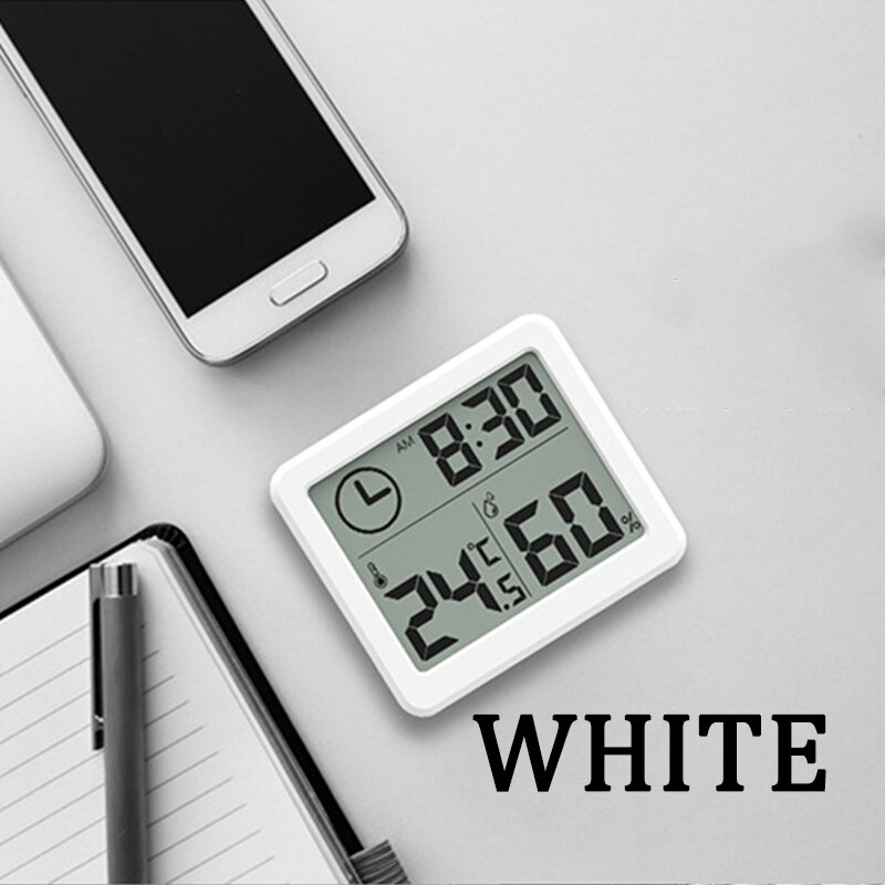 Electronic Desk Clock Ultra-thin Digital Temperature Humidity Table Clock Automatic Monitoring Large LCD Screen Multifunction/: White
