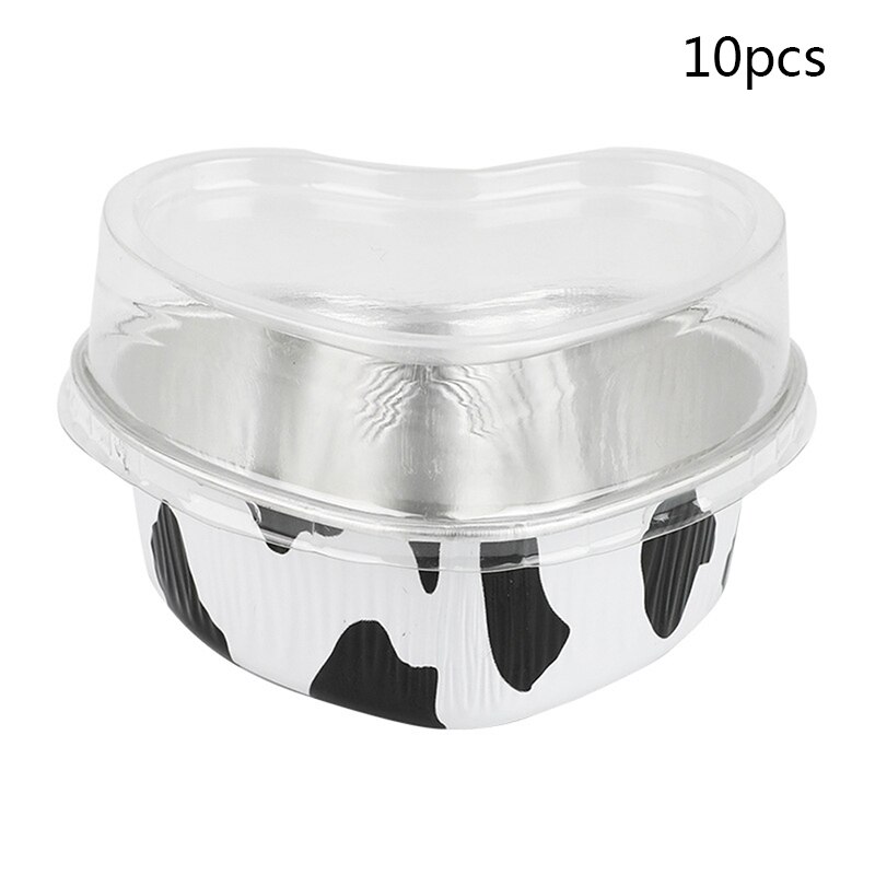 10pcs 6 Color heart-shaped aluminum foil baking cake box small tin cup cheese dessert bread packaging cup with lid: WT