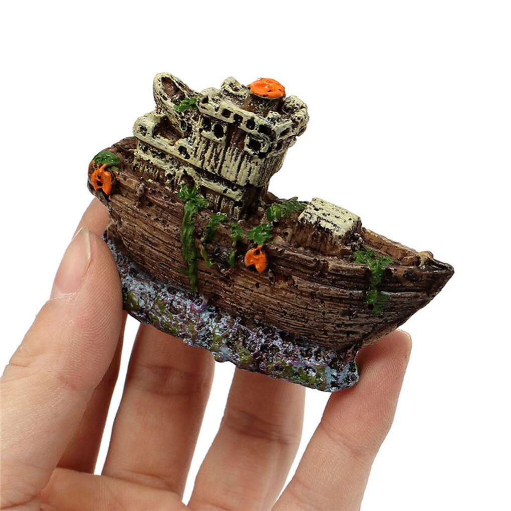 Aquarium Ornament Pirate Sunk Ship Shipwreck Boat Fish Tank Waterscape Cave Decoration Resin Ship Ornament