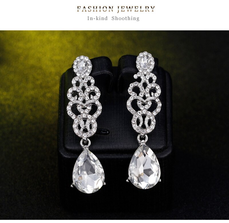 Klassische Kristall Lange Ohrringe für Frauen Schmuck Klar Farbe Strass Hochzeit Partei Baumeln Ohrringe Bräute: BA108