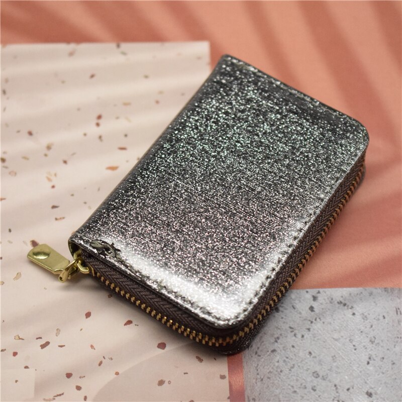 Kortholder kvinder guld / sølv kvindelige kreditkortholder tegnebog taske lynlås kortholder taske: Sølv