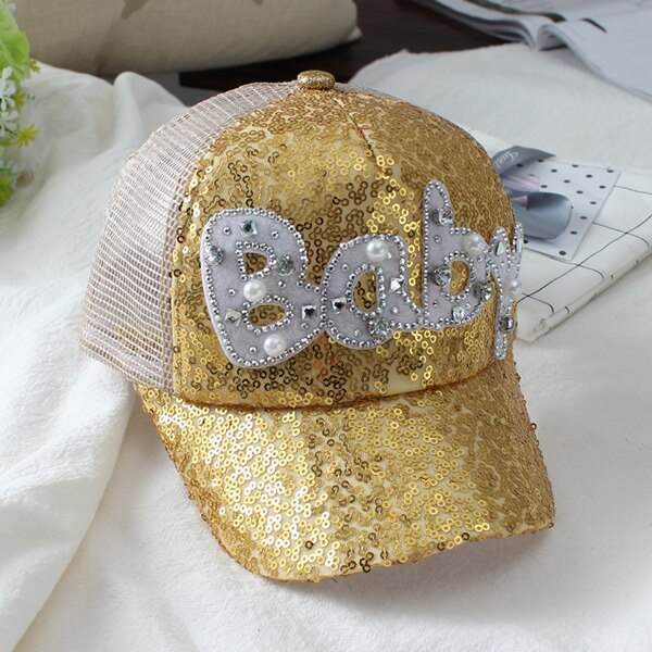 Enfants bébé filles enfant en bas âge enfants paillettes paillettes Sparky chapeau casquette soleil plage été Baseball Bonnet bord bleu rose or: Gold Baby