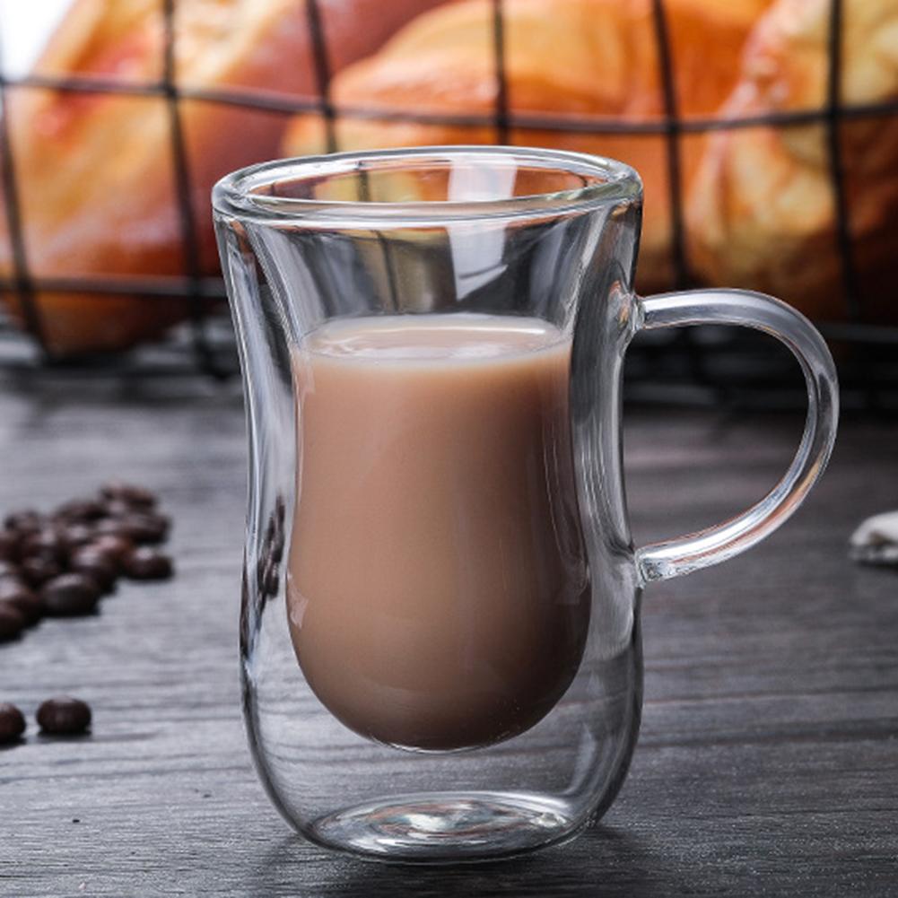 80ml Transparent Glass Cup With Handle Double-layer Glass Coffee Cup European-style Coffee Mug Latte Espresso Iced Tea Cup