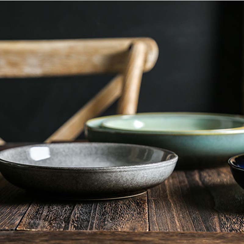 Plats en céramique de style japonais, plats profonds sous glaçure, fours créatifs, grands plats, plats, plats à soupe, plats à bouche profonde