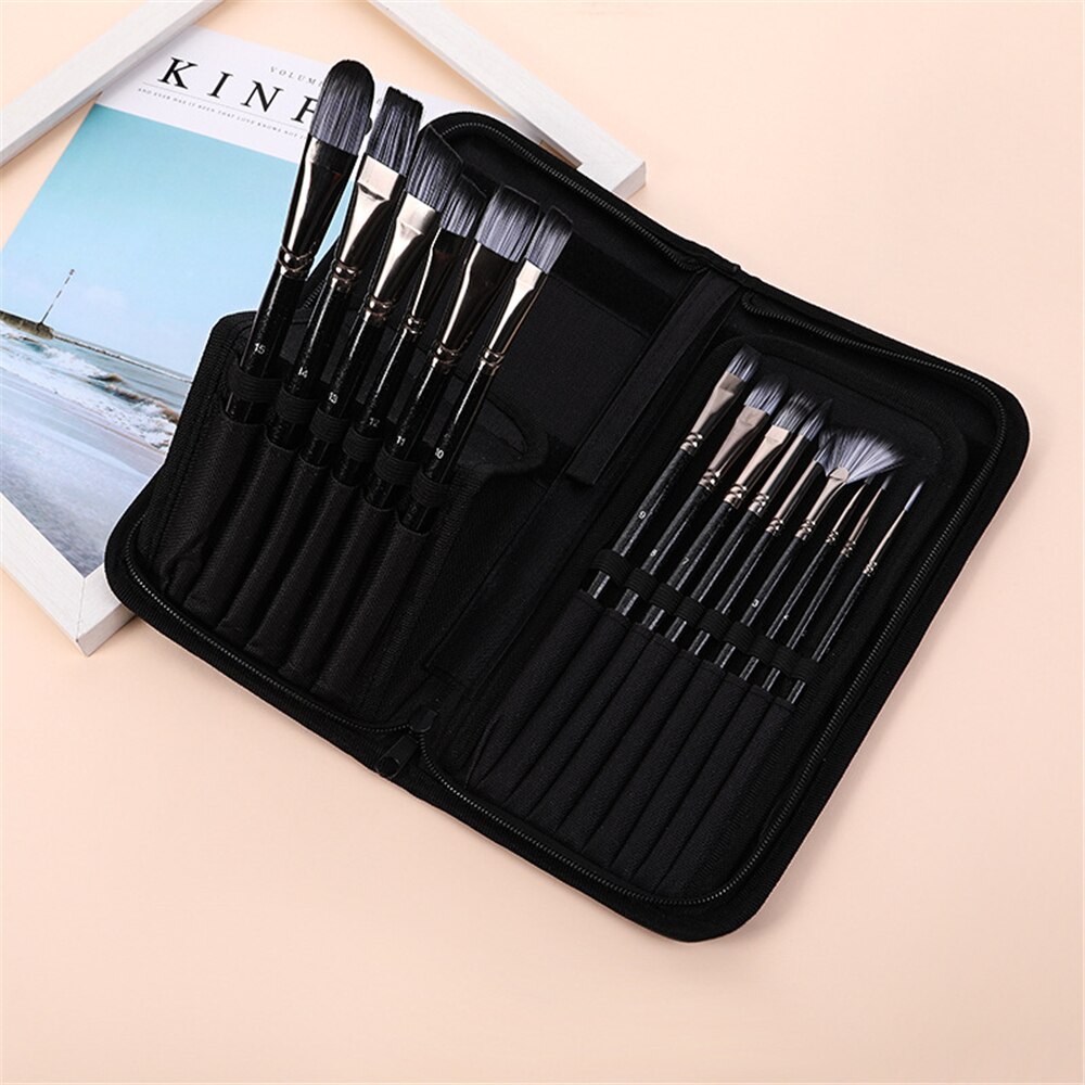 Ezone 15 pçs pincéis de pintura de arte conjunto ferramentas caneta pintura profissional pintura a óleo acrílico aquarela artista pincel